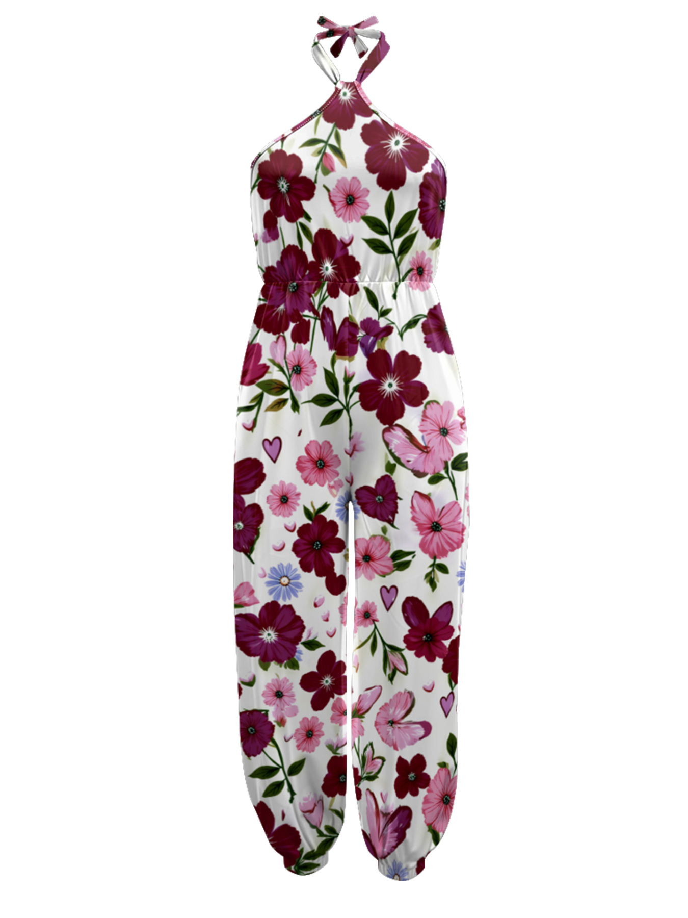 Bold Mixed Floral Sleeveless Halter Jumpsuit