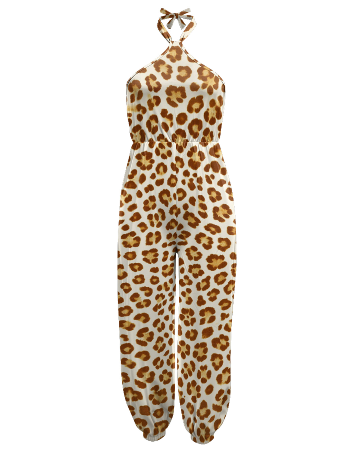 Classic Brown Leopard Sleeveless Halter Jumpsuit