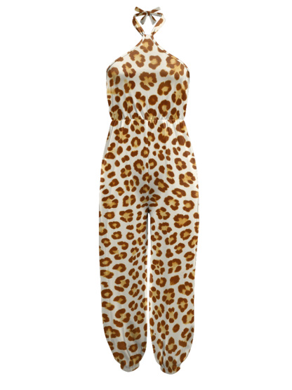 Classic Brown Leopard Sleeveless Halter Jumpsuit