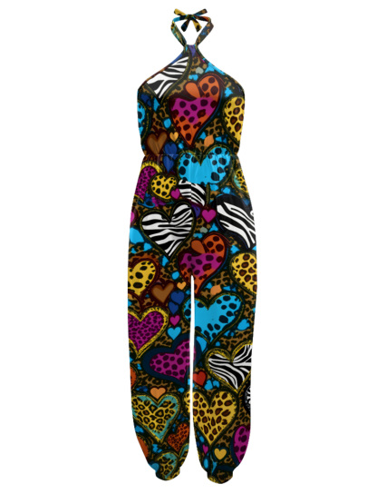Multicolor Animal Sleeveless Halter Jumpsuit