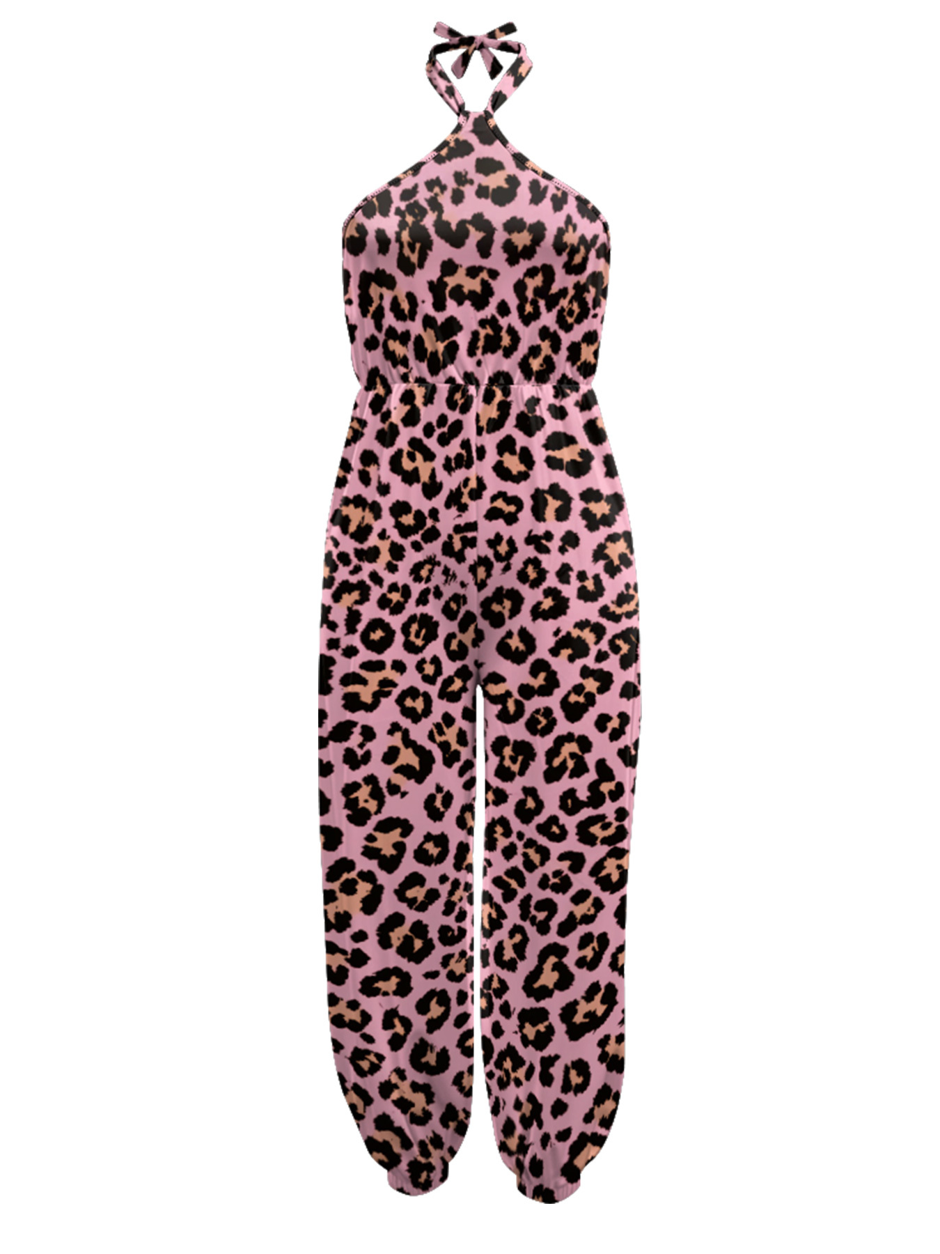 Pink Leopard Sleeveless Halter Jumpsuit