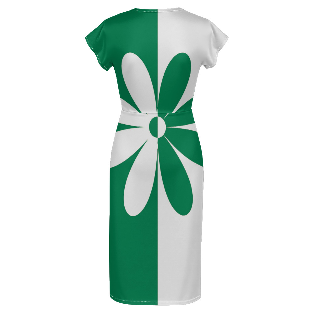 Green White Floral Cap Sleeve V-Neck Midi Dress ADG753