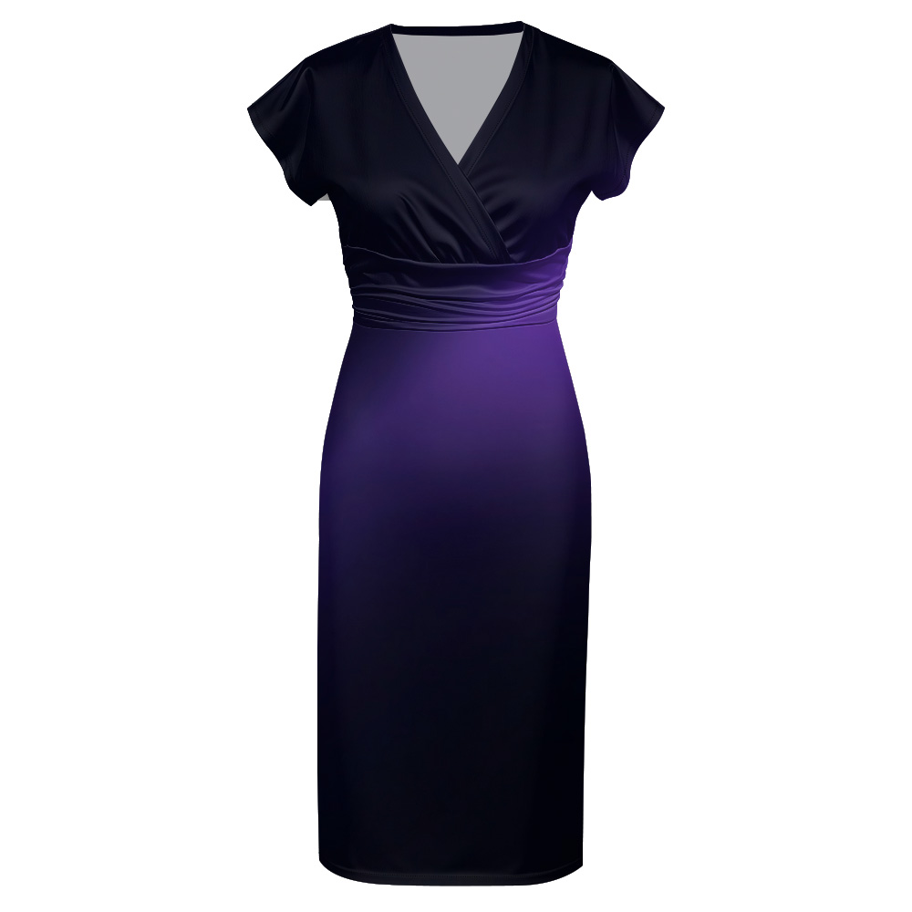 Navy to Purple Ombre Cap Sleeve V-Neck Midi Dress CDF840