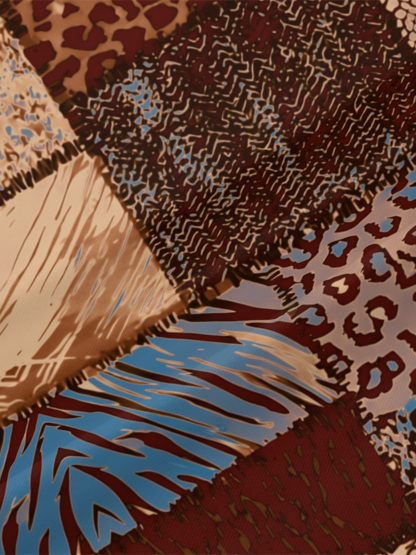 Patchwork Animal V-Neck Bodycon Midi Dress KMQ3719