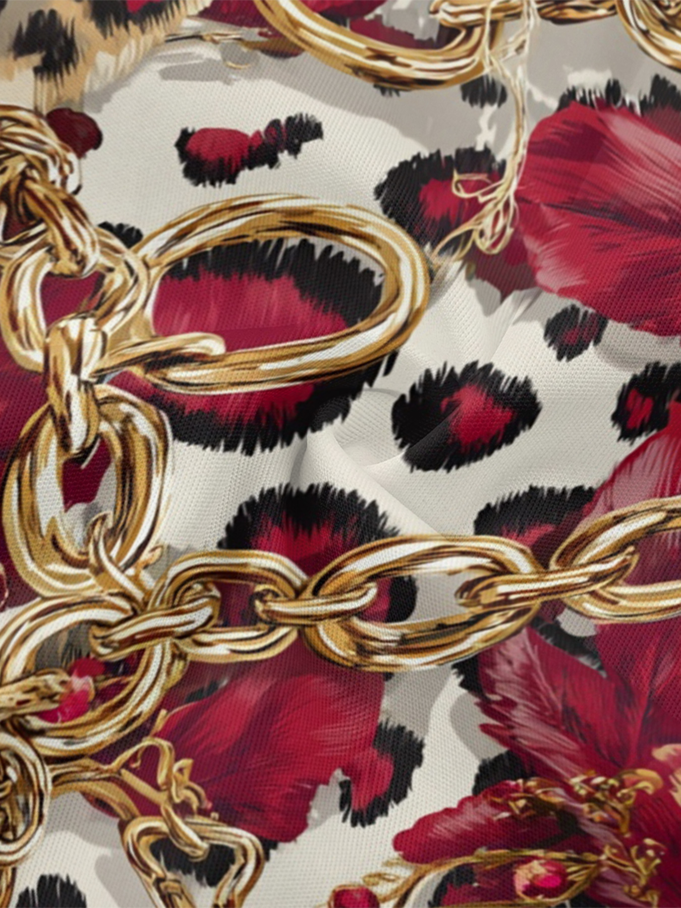 Red & Gold Animal Patchwork Flare Sleeve Bodycon Midi Dress JKL3675