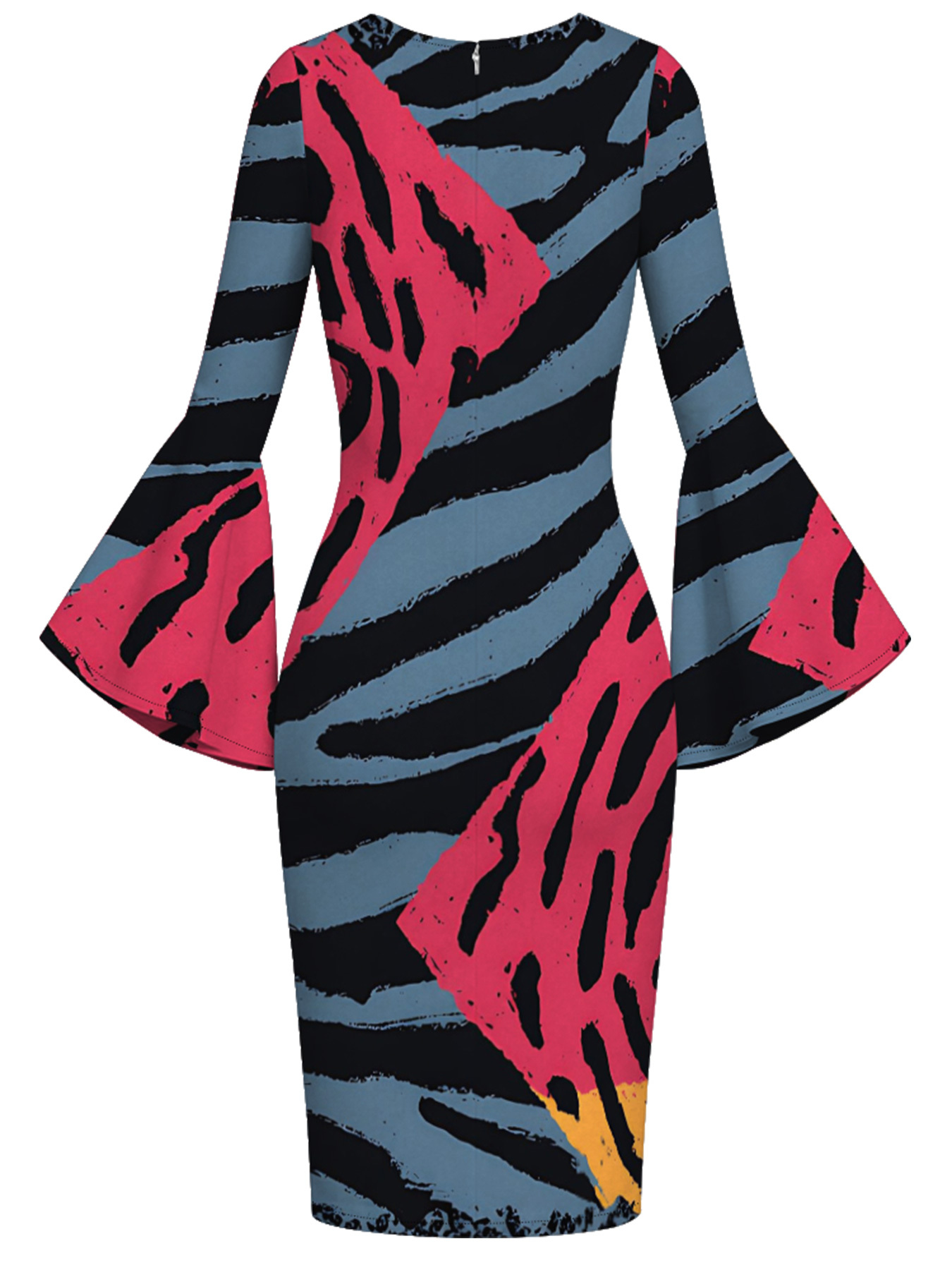 Bold Geo Animal Flare Sleeve Bodycon Midi Dress PQR5897
