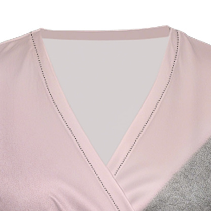 Pink & Gray Colorblock Cap Sleeve V-Neck Midi Dress ABD124
