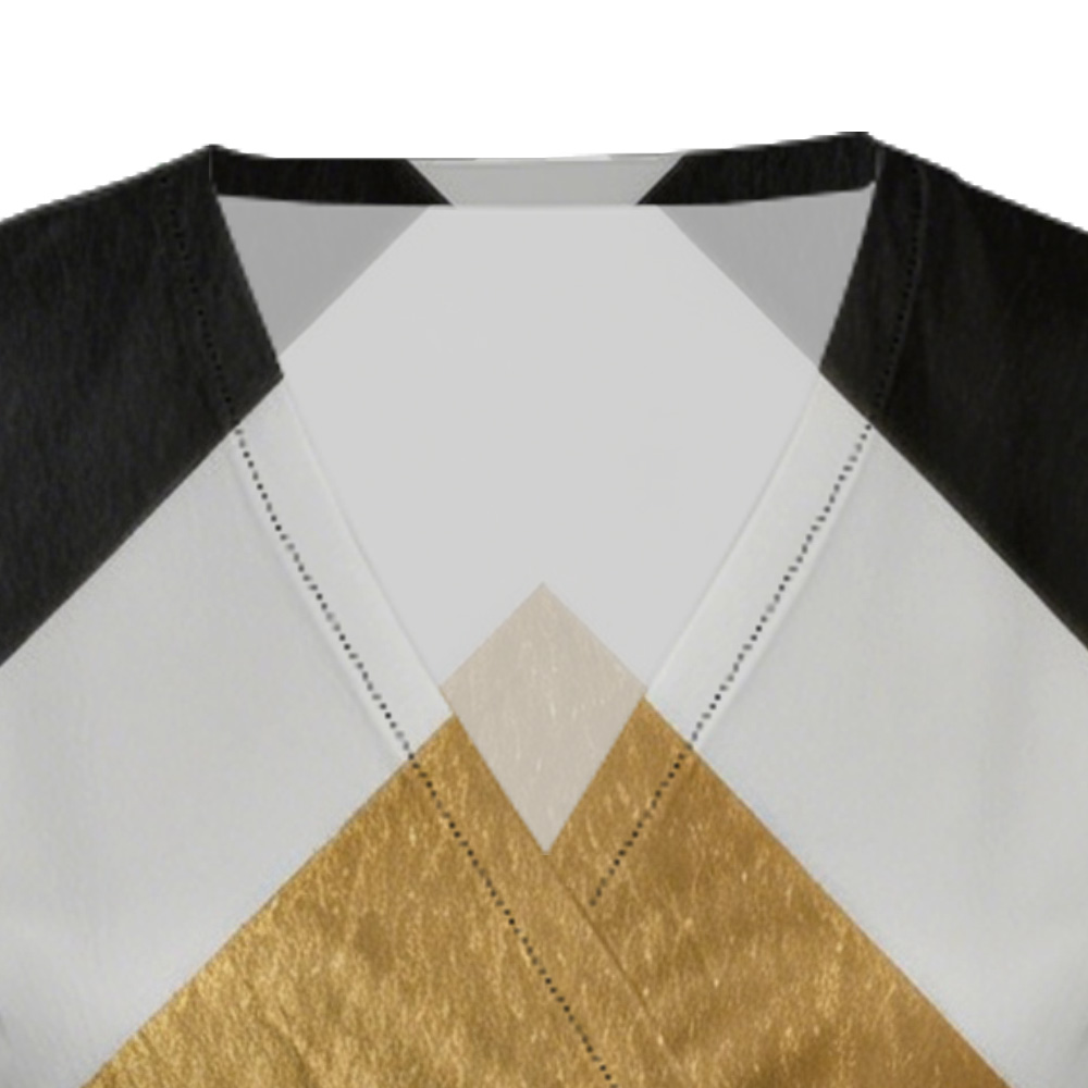 Gold Black White Chevron Cap Sleeve V-Neck Midi Dress ABE125