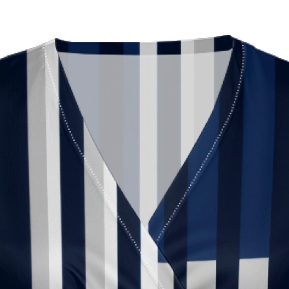 Navy Blue & White Striped Cap Sleeve V-Neck Midi Dress ABF126