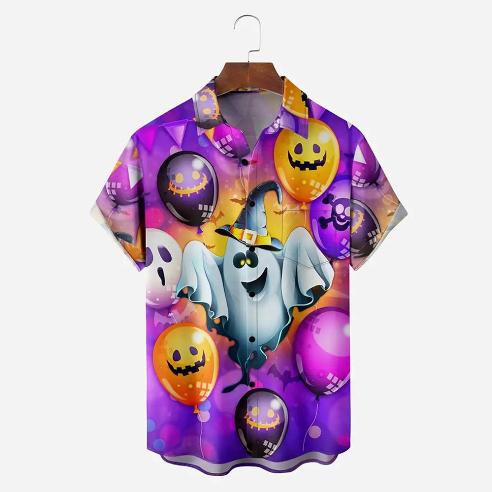 Men Halloween Shirts Short Sleeve Pocket Loose Fitting Shirts QL60020