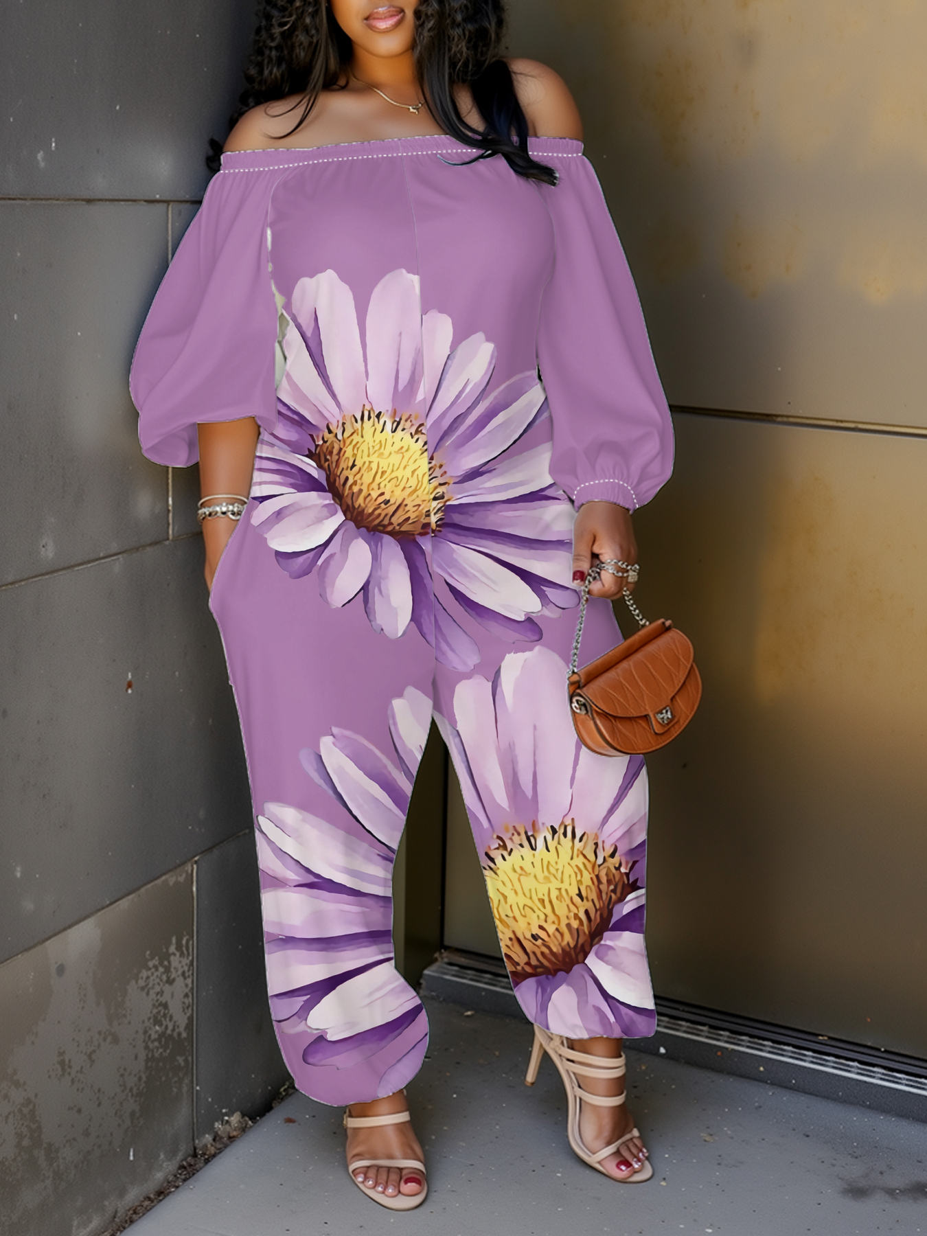 Lavender Daisy Off-Shoulder Jumpsuit
