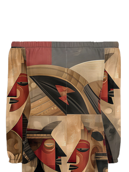 African Cubist Art Off-Shoulder Jumpsuit