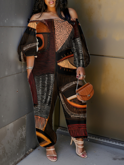 African Eye Art Off-Shoulder Jumpsuit