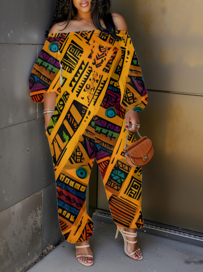 Vibrant African Tribal Print Off-Shoulder Jumpsuit