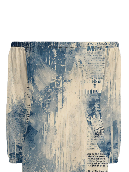 Vintage Newspaper Ink Wash Off-Shoulder Jumpsuit