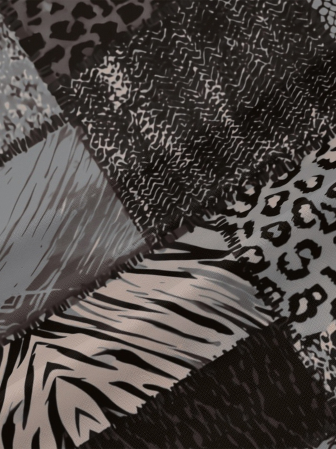 Grey & Black Patchwork Animal V-Neck Bodycon Midi Dress SGV5193