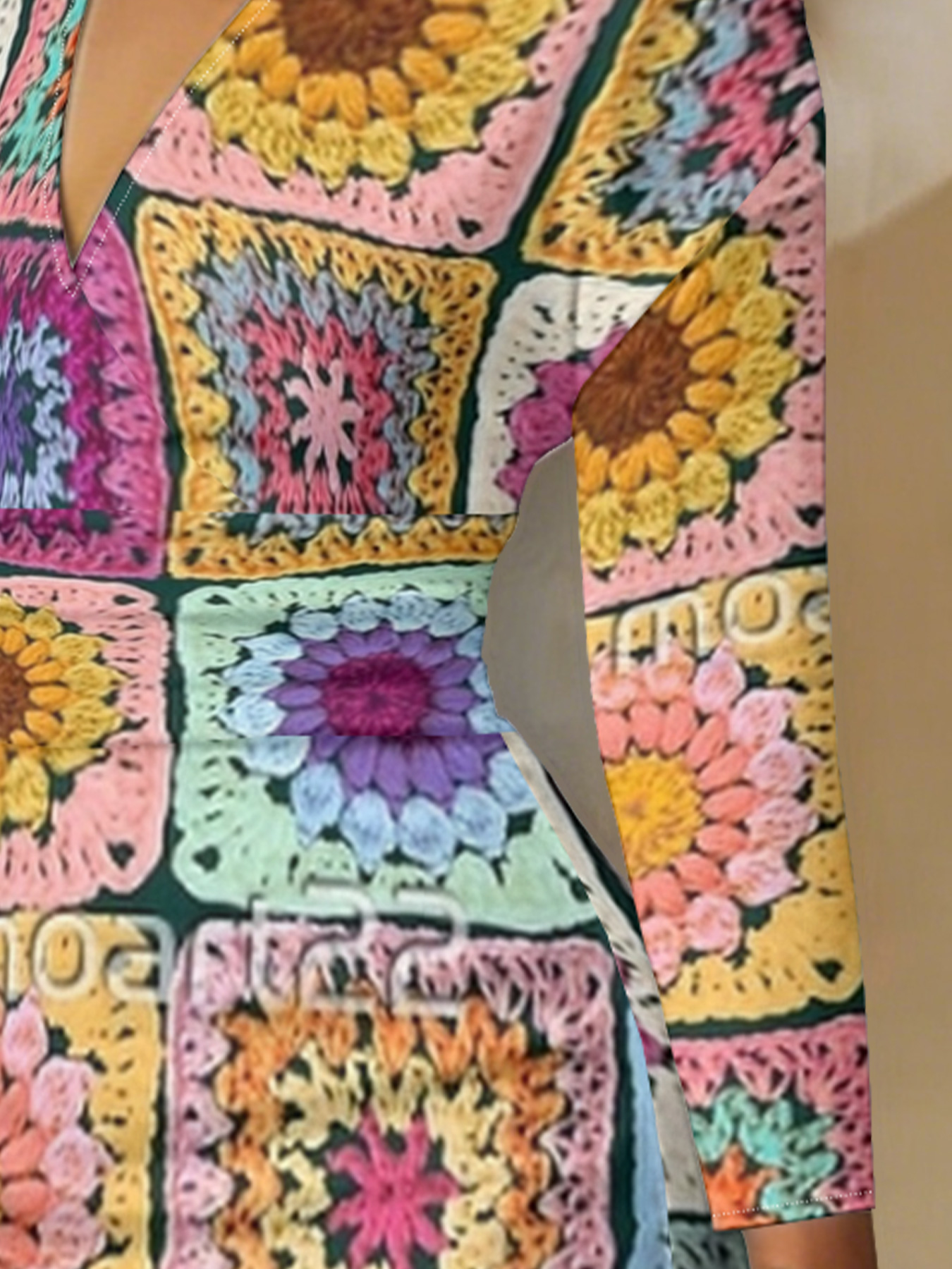 Boho Crochet Patchwork V-Neck Bodycon Midi Dress QFS1685