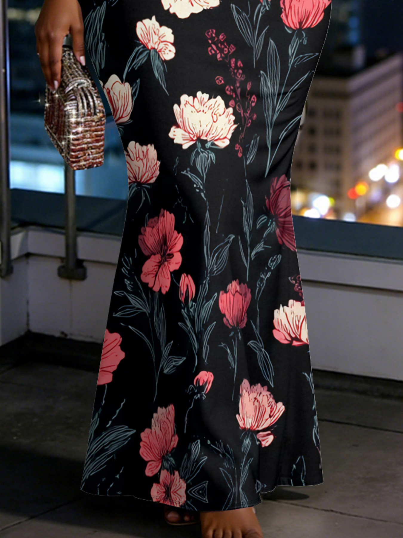 Black Floral Spaghetti Strap Mermaid Dress QRS8765