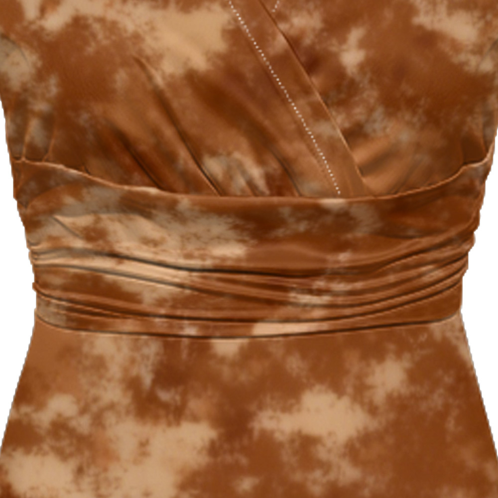 Brown Tie-Dye Cap Sleeve V-Neck Midi Dress GKPT291