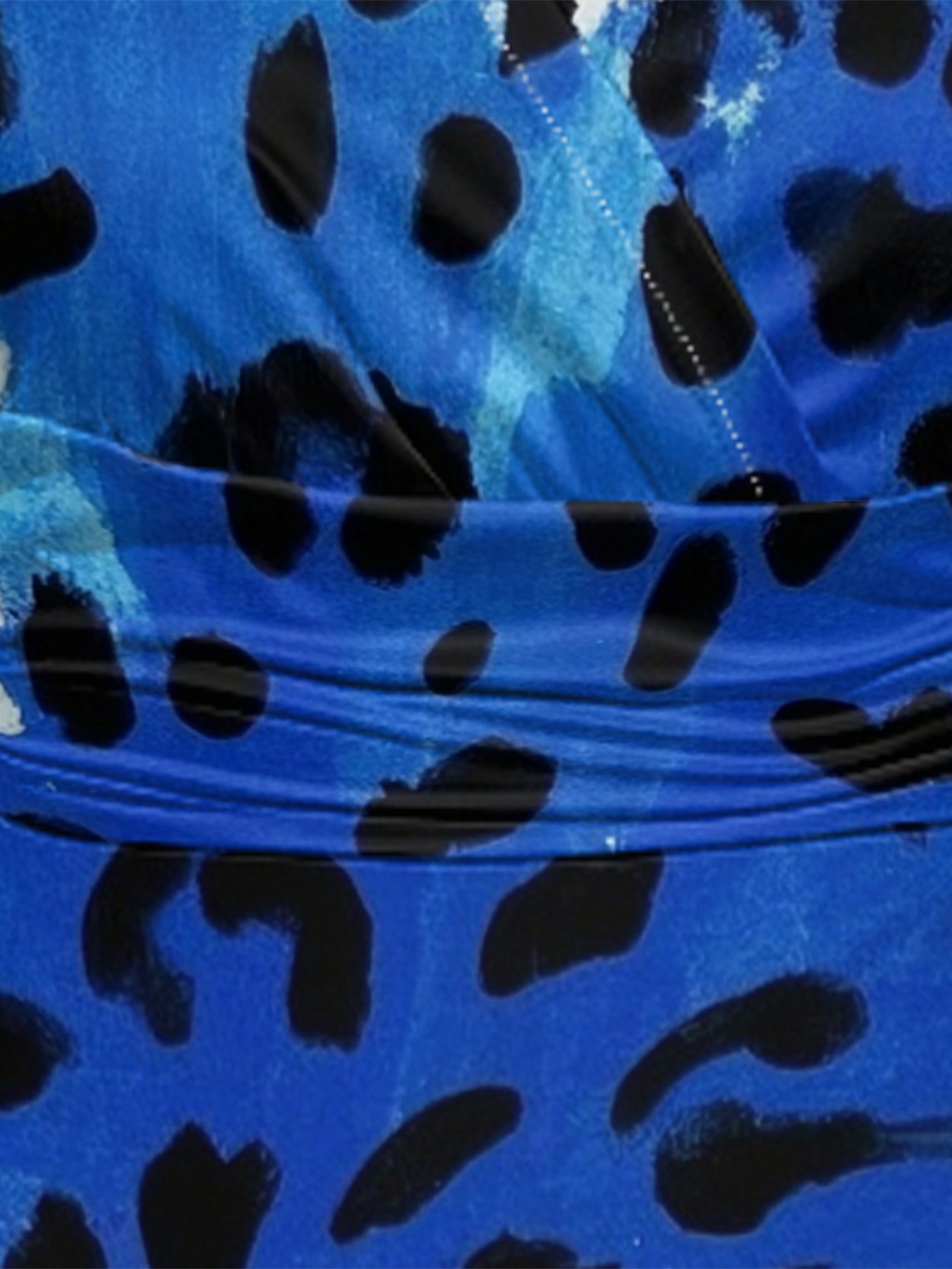 Blue Leopard Wrap Cap Sleeve V-Neck Midi Dress MPSV479