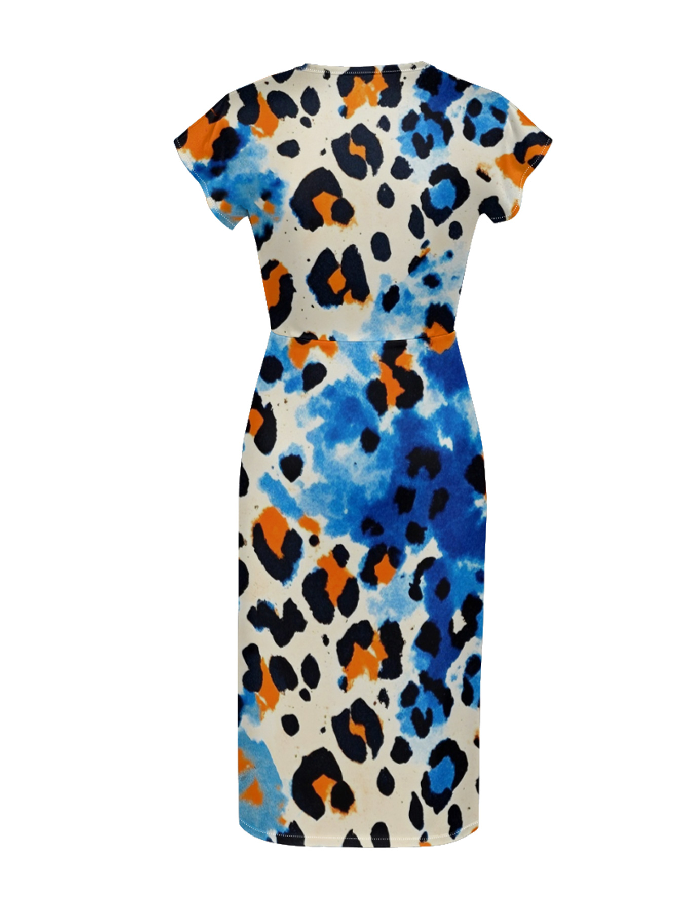 Multicolor Watercolor Cap Sleeve V-Neck Midi Dress MPH45