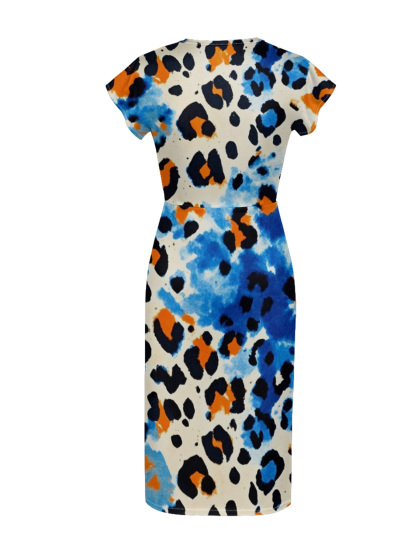 Multicolor Watercolor Cap Sleeve V-Neck Midi Dress MPH45