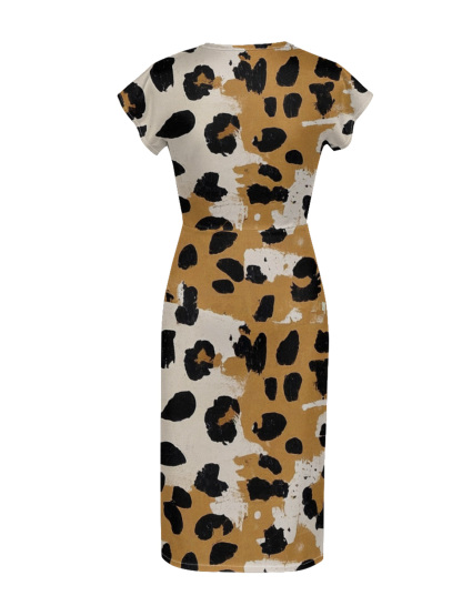Mustard & White Watercolor Cap Sleeve V-Neck Midi Dress IUJH3156