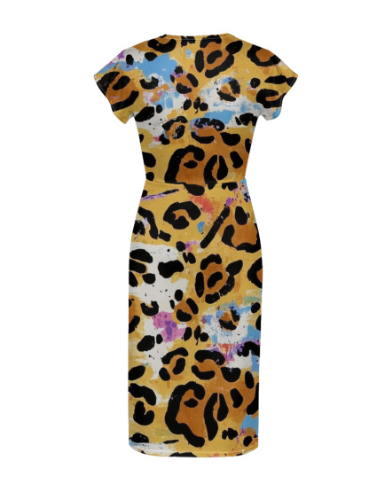 Multicolor Watercolor Cap Sleeve V-Neck Midi Dress IUJH3150
