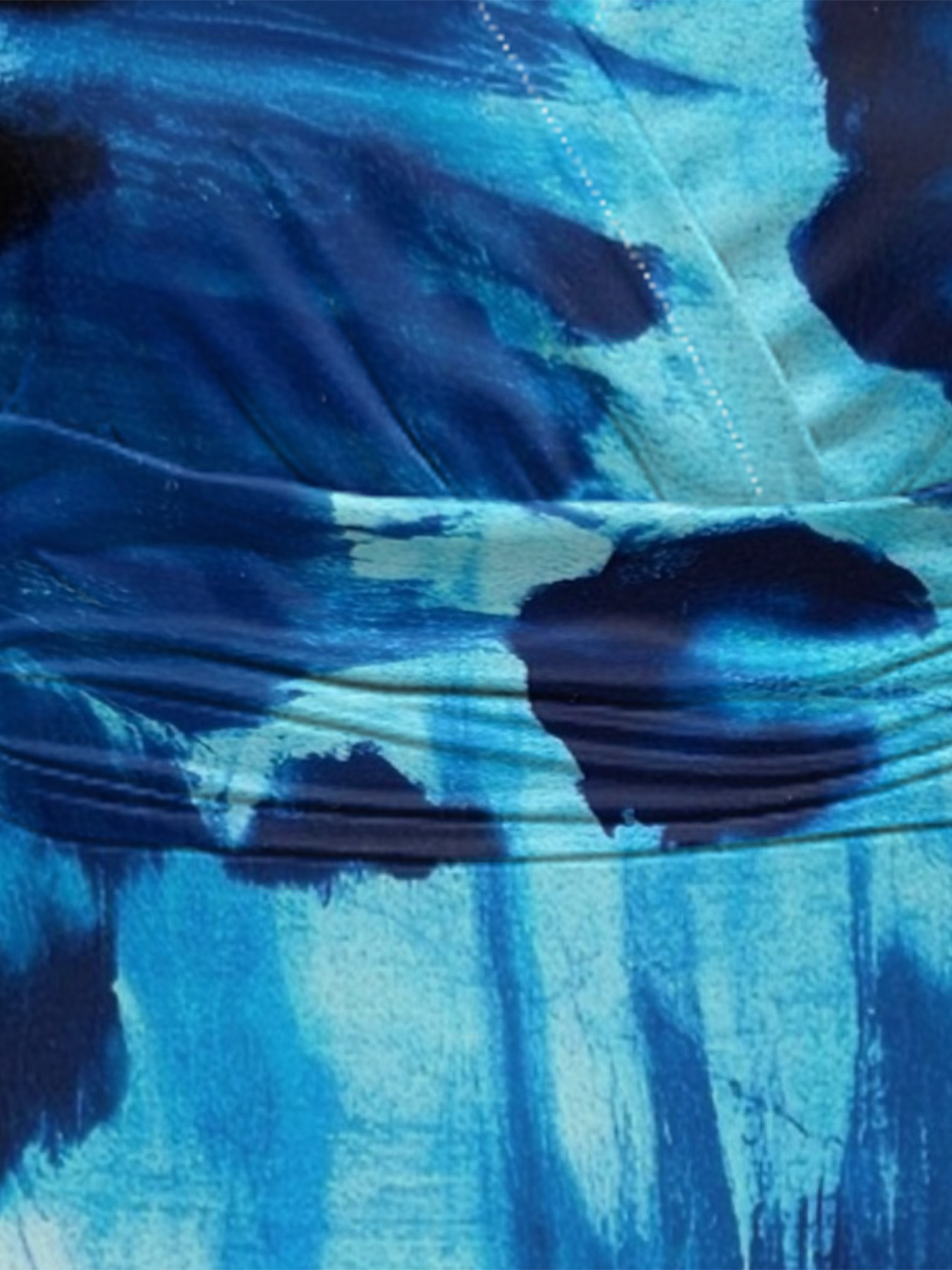 Blue Tie-Dye Cap Sleeve V-Neck Midi Dress IUJH31132