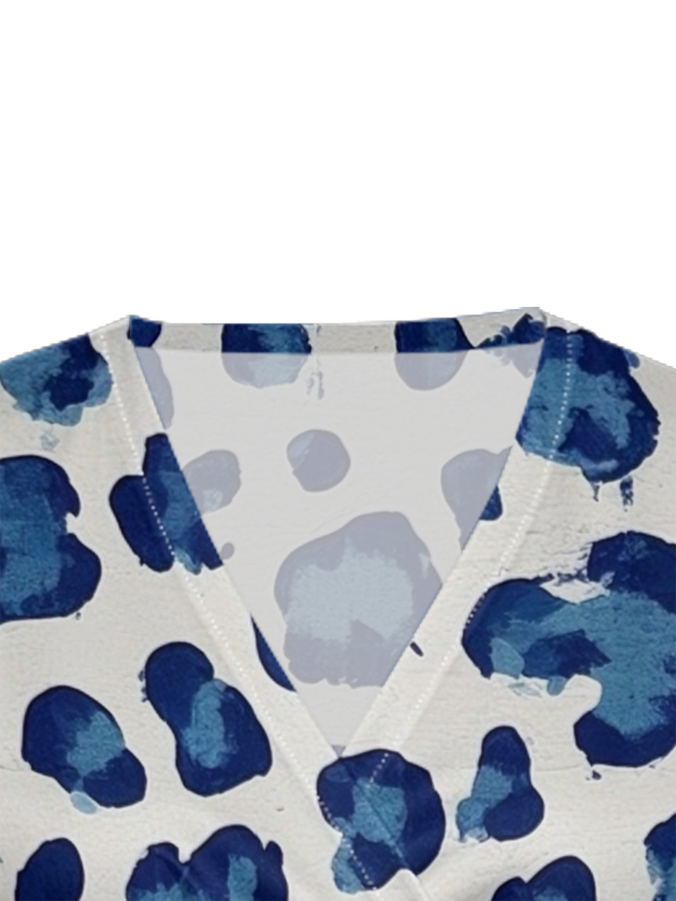 Blue & White Watercolor Cap Sleeve V-Neck Midi Dress IUJH8931