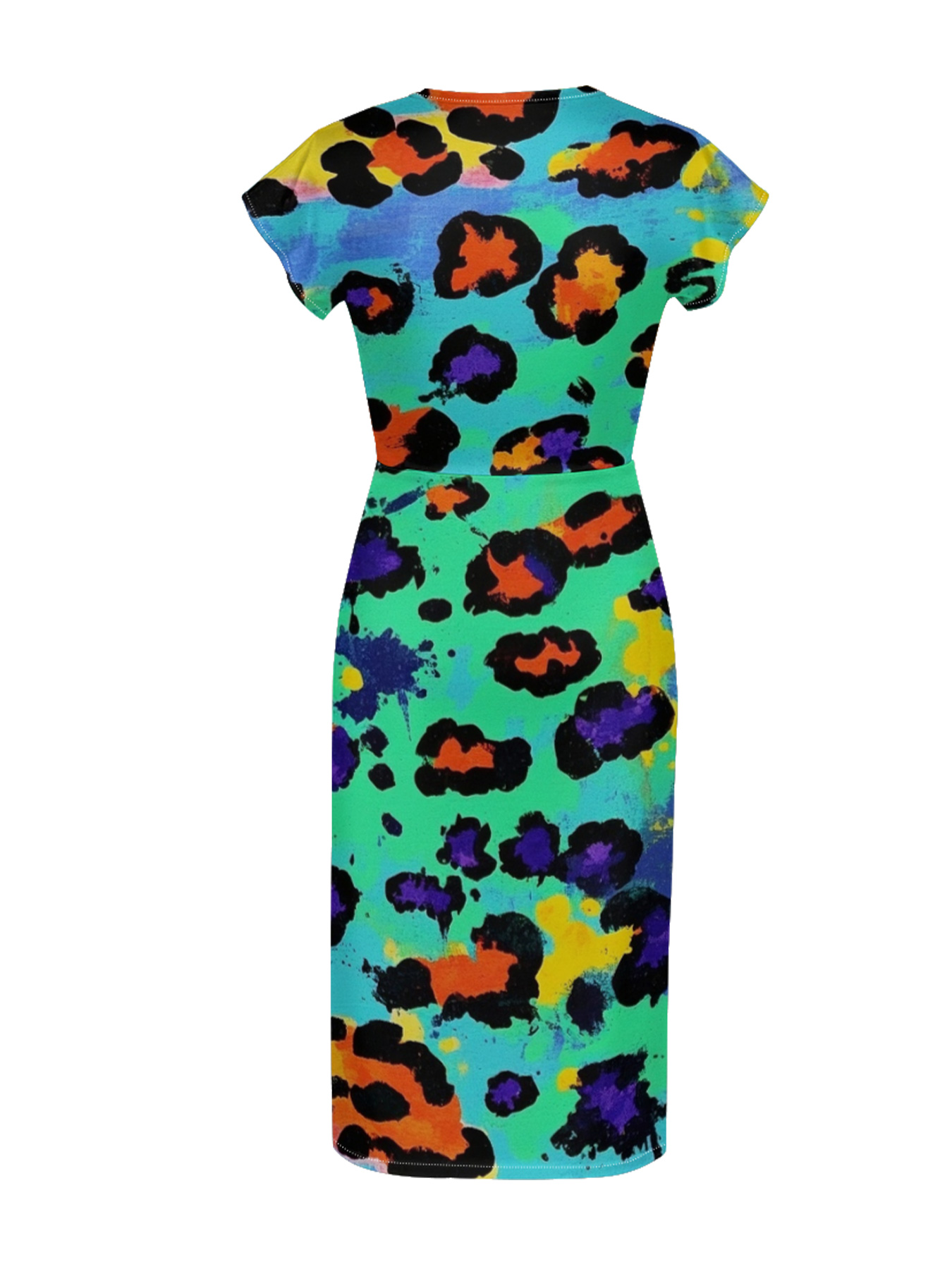 Mint Multicolor Watercolor Cap Sleeve V-Neck Midi Dress IUYU812