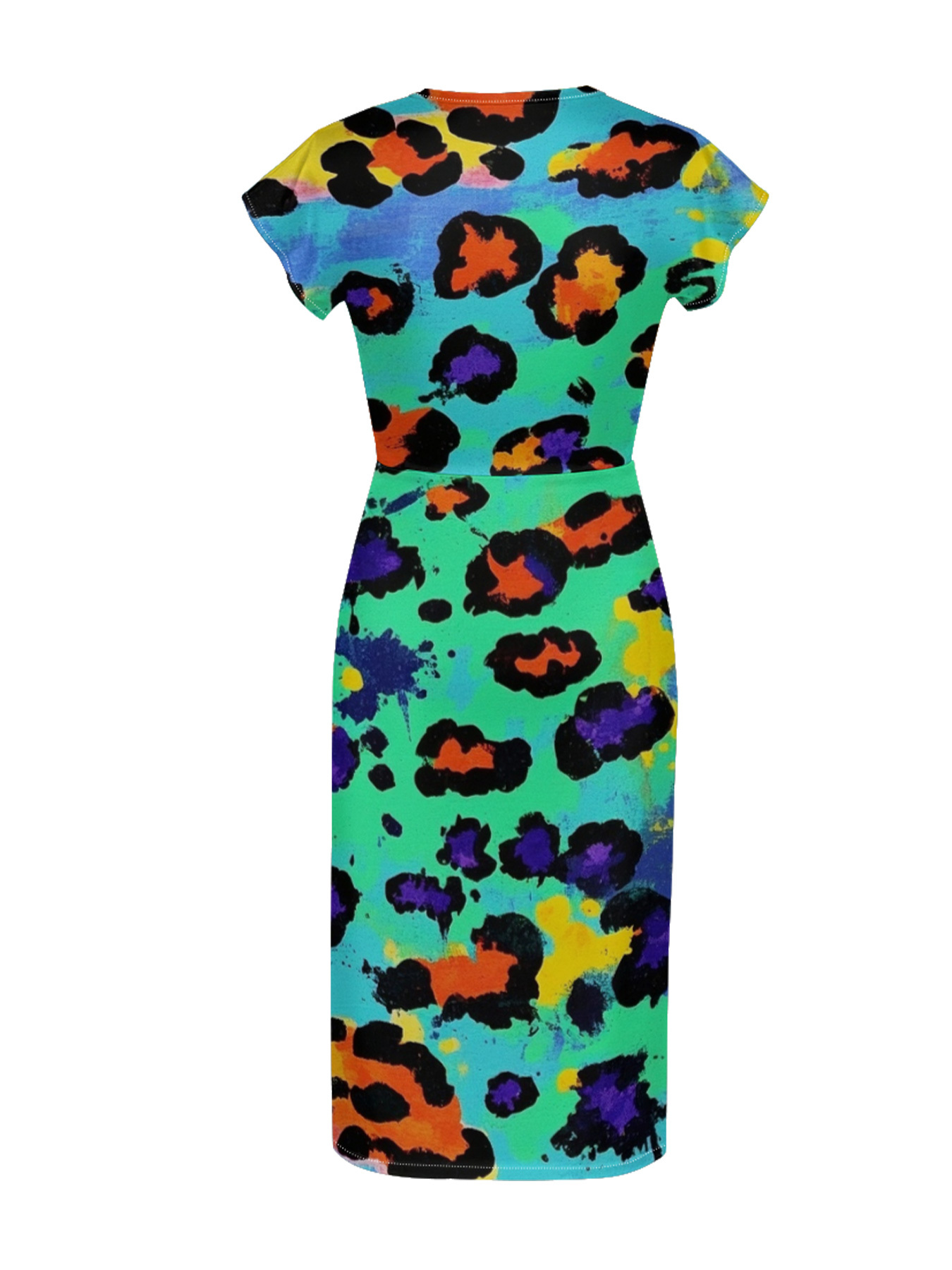 Mint Multicolor Watercolor Cap Sleeve V-Neck Midi Dress IUYU812