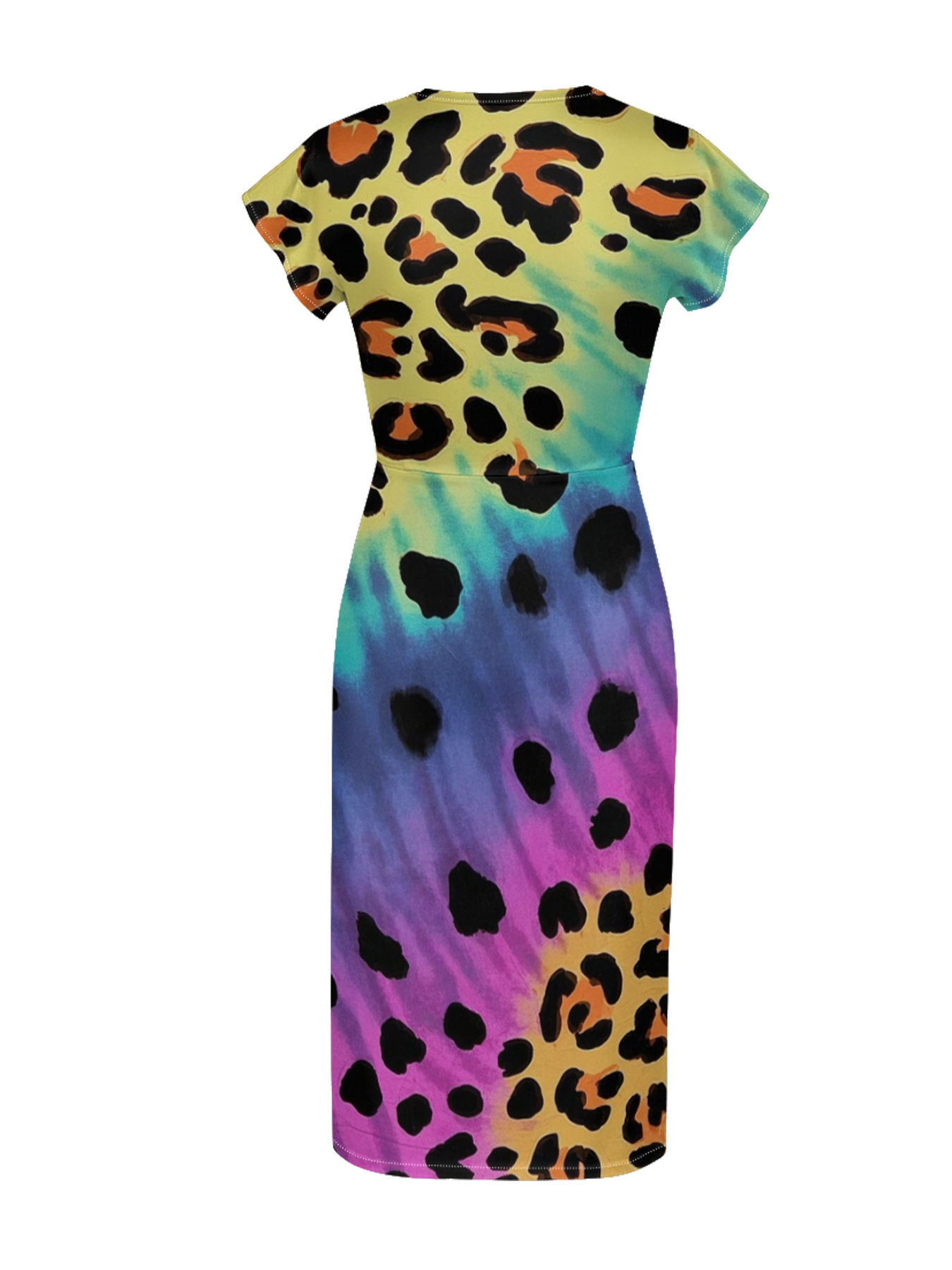 Rainbow Gradient Cap Sleeve V-Neck Midi Dress IUOP089