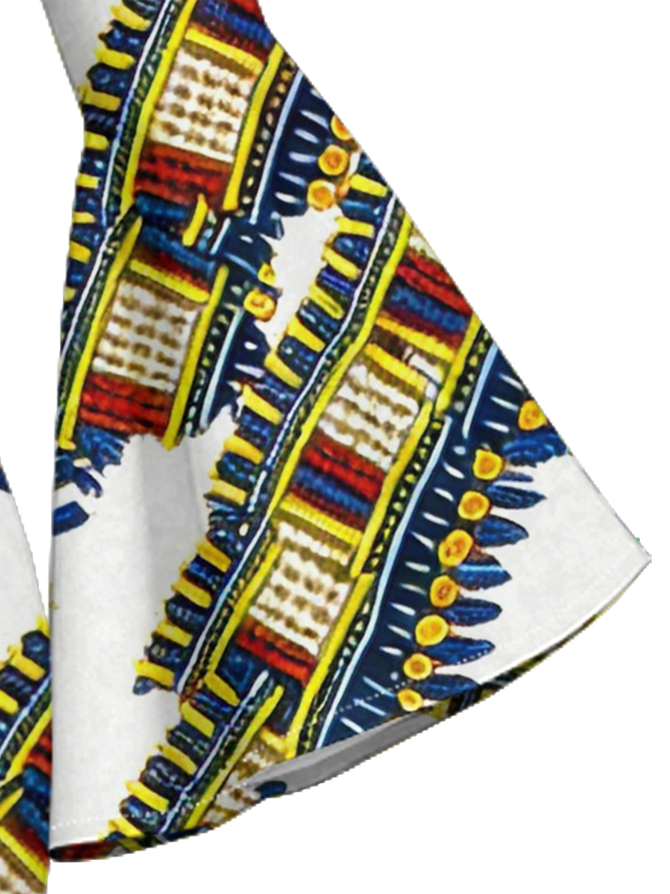 White Dashiki Print Bell Flare Sleeve Bodycon Midi Dress