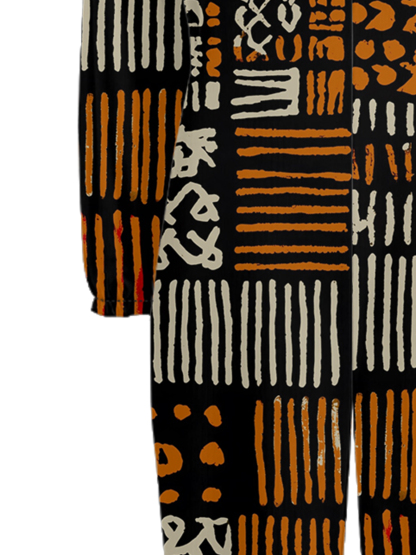 African Mudcloth Print Off-Shoulder Jumpsuit
