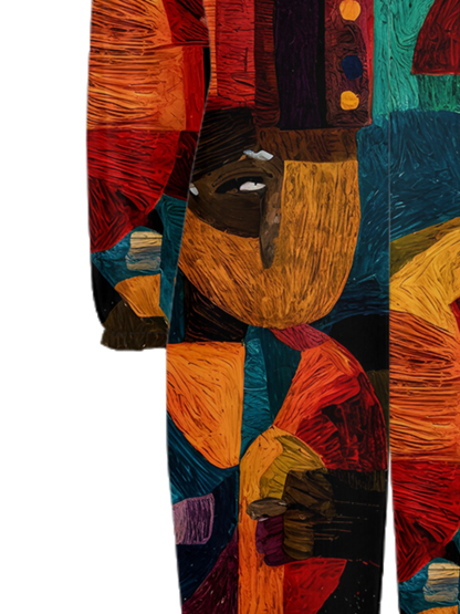 African Cubist Portrait Off-Shoulder Jumpsuit