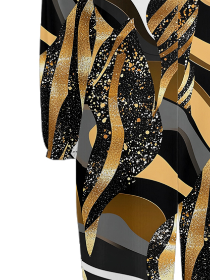 Glitter Gold Swirl Off-Shoulder Jumpsuit