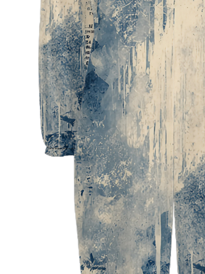 Vintage Newspaper Ink Wash Off-Shoulder Jumpsuit