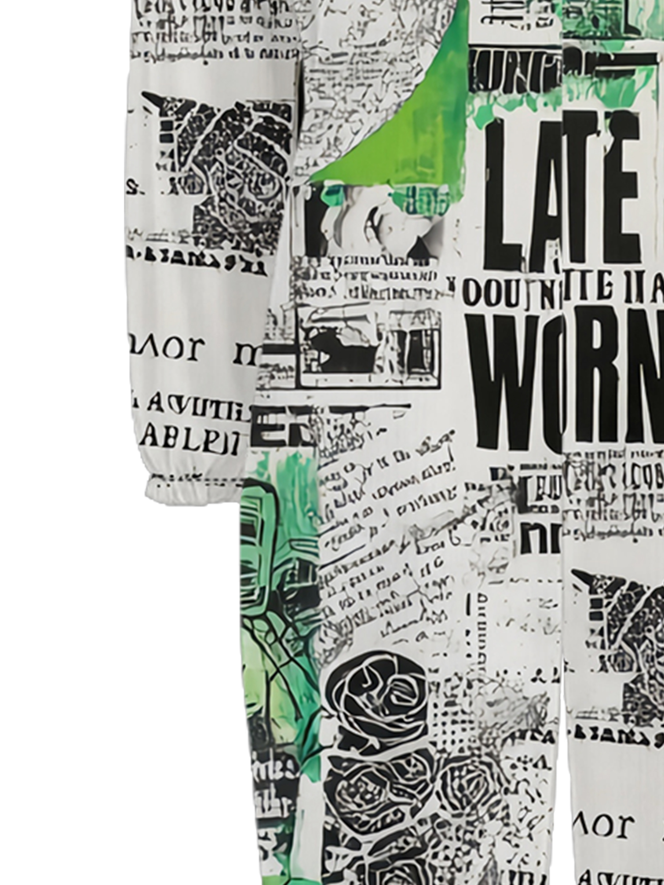 Green Grunge Newspaper Collage Off-Shoulder Jumpsuit