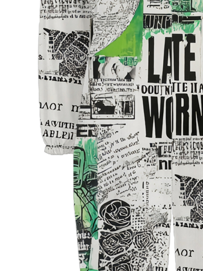 Green Grunge Newspaper Collage Off-Shoulder Jumpsuit