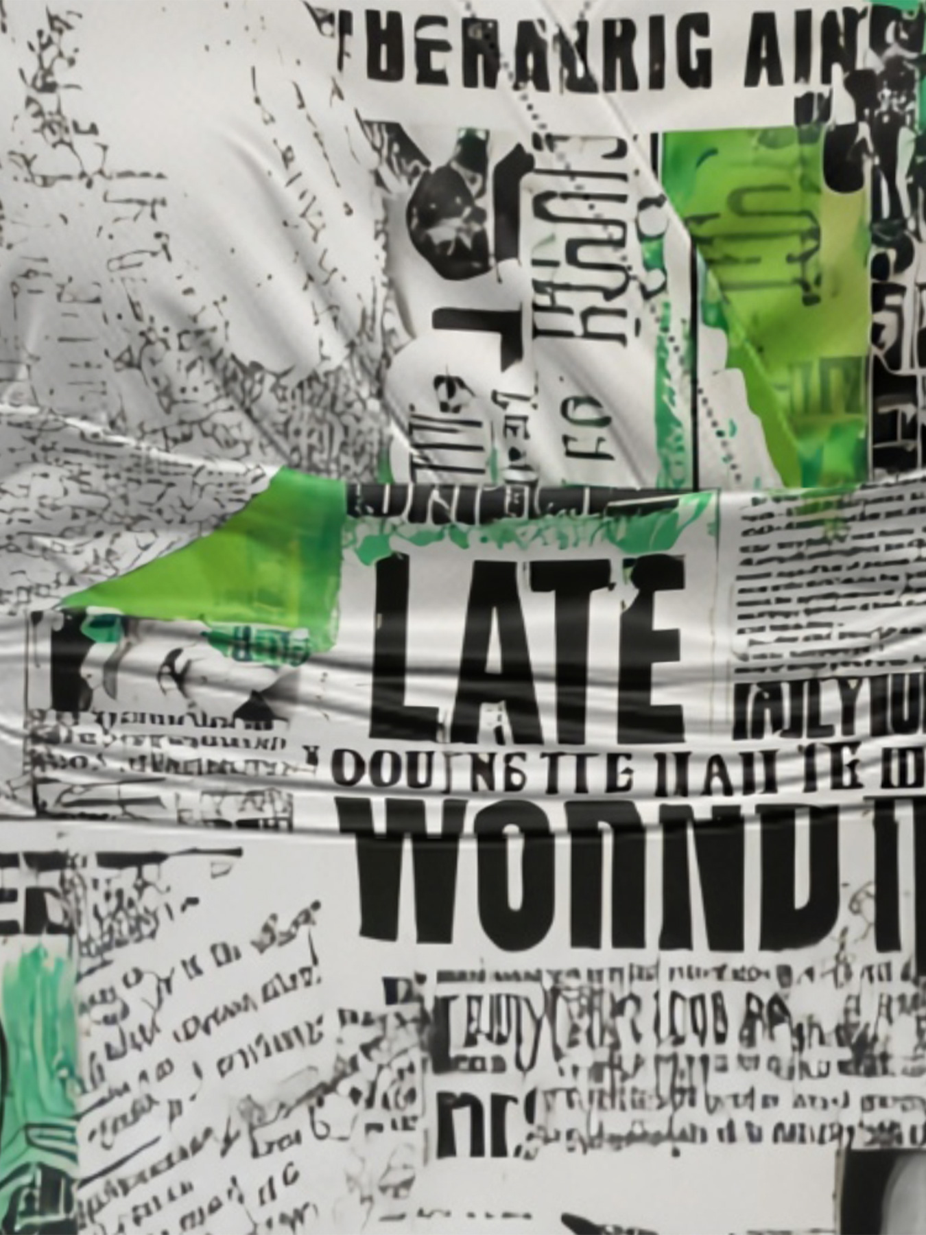 Green Newspaper Cap Sleeve V-Neck Midi Dress