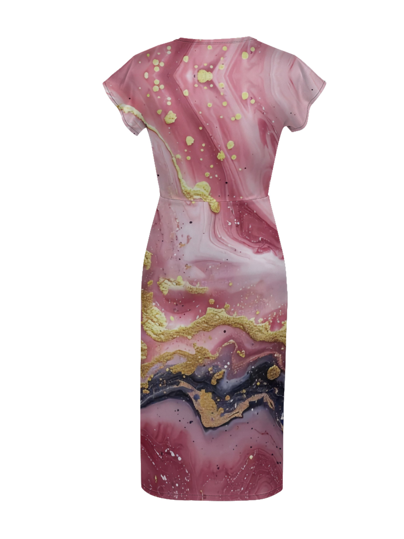 Pink & Gold Marble Cap Sleeve V-Neck Midi Dress