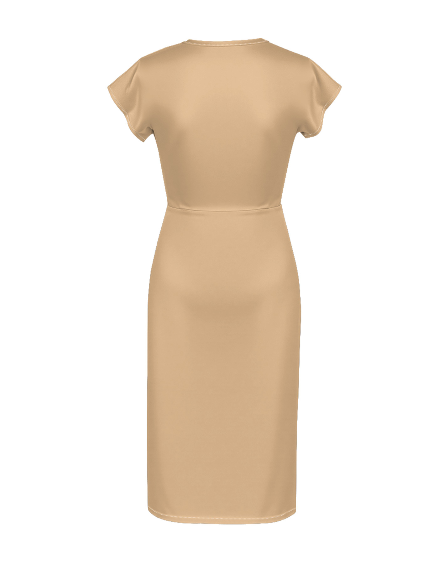 Beige Cap Sleeve V-Neck Midi Dress