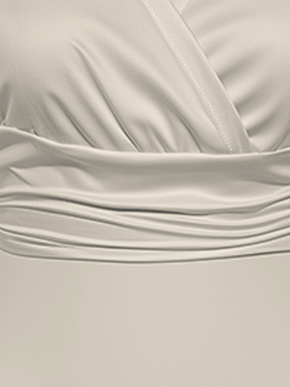 Cream Cap Sleeve V-Neck Midi Dress