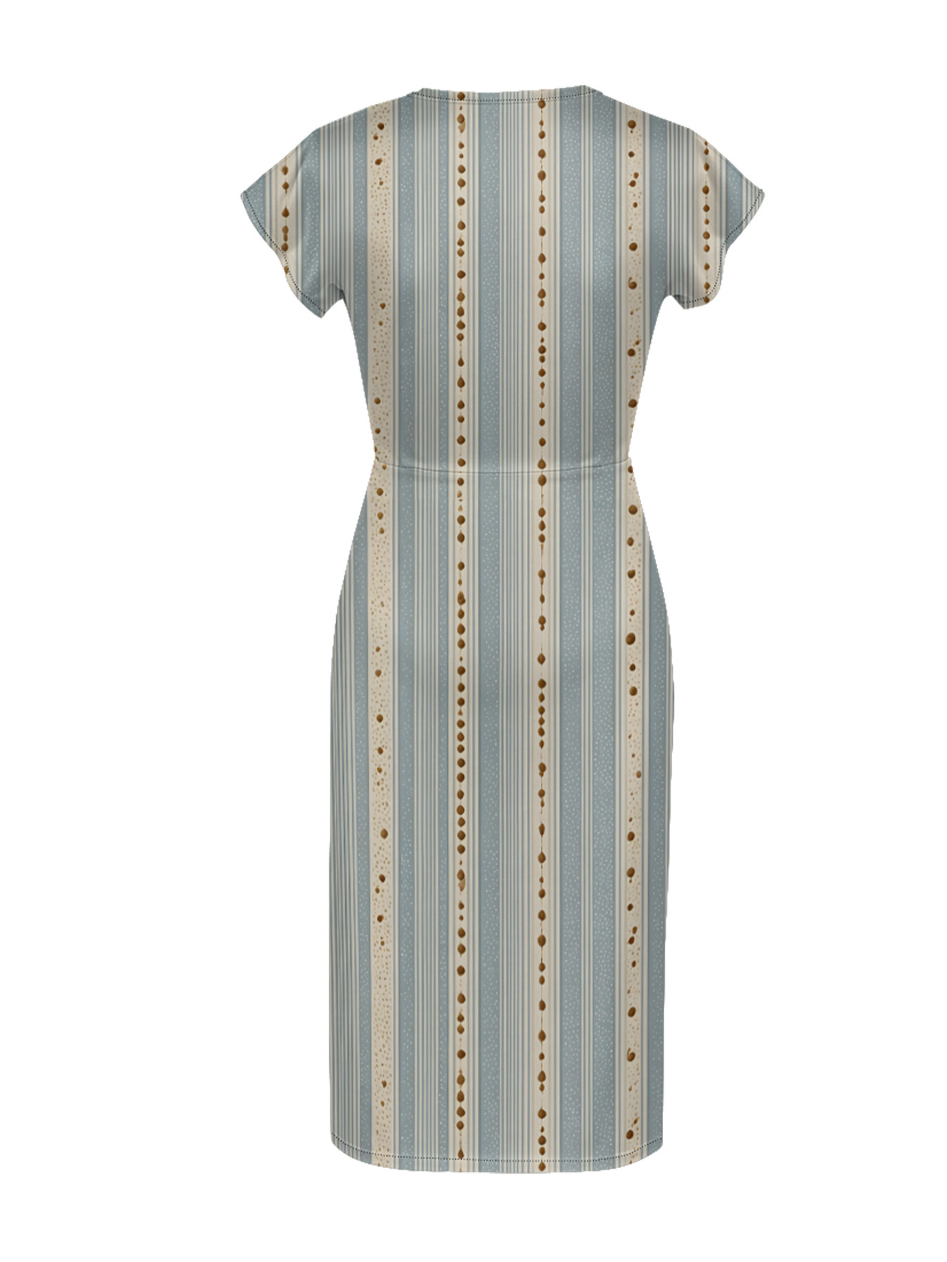 Light Blue & Beige Dotted Cap Sleeve V-Neck Midi Dress