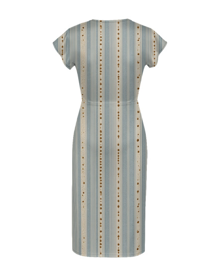 Light Blue & Beige Dotted Cap Sleeve V-Neck Midi Dress