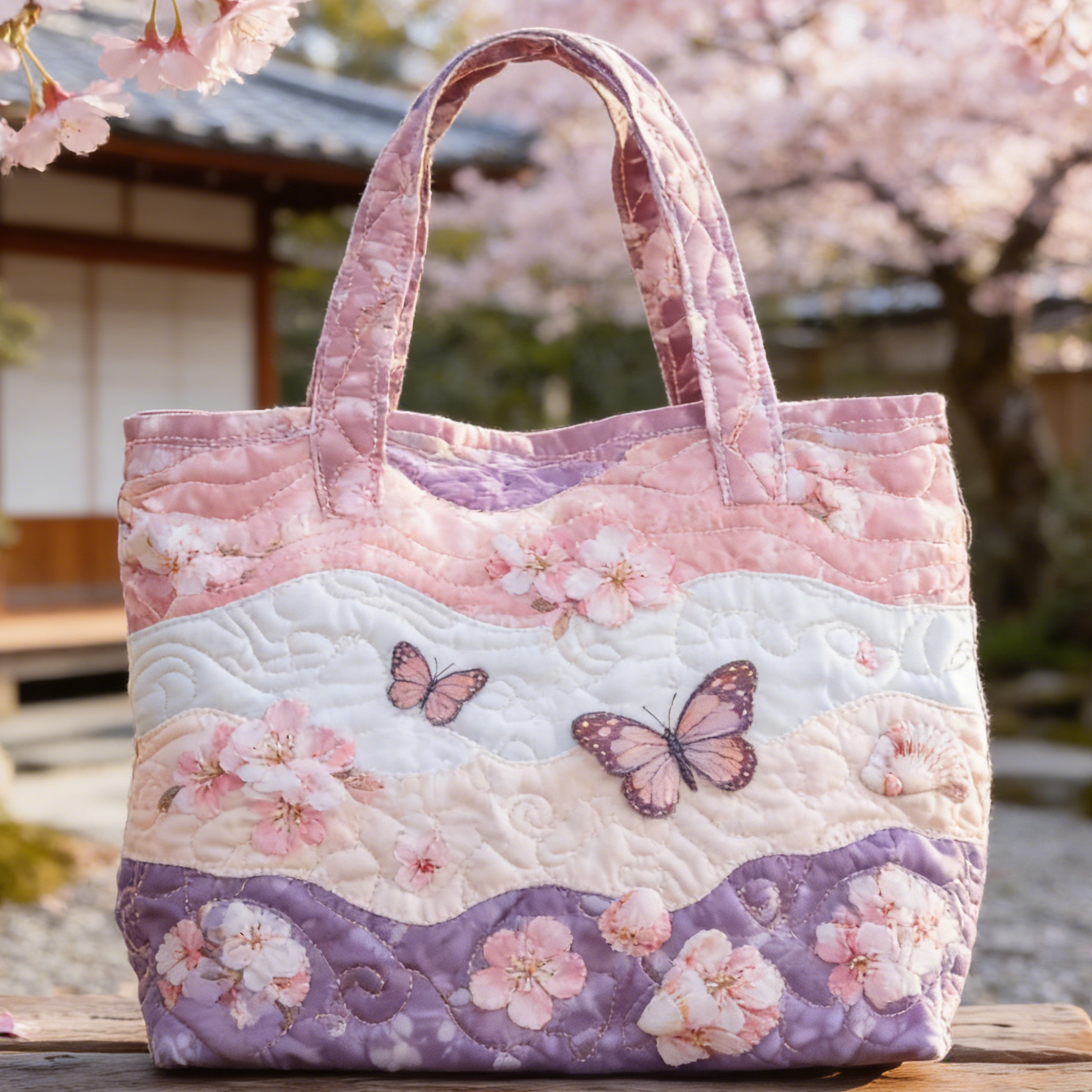 Cherry Blossom & Butterfly Quilted Tote Bag ZQFP0258