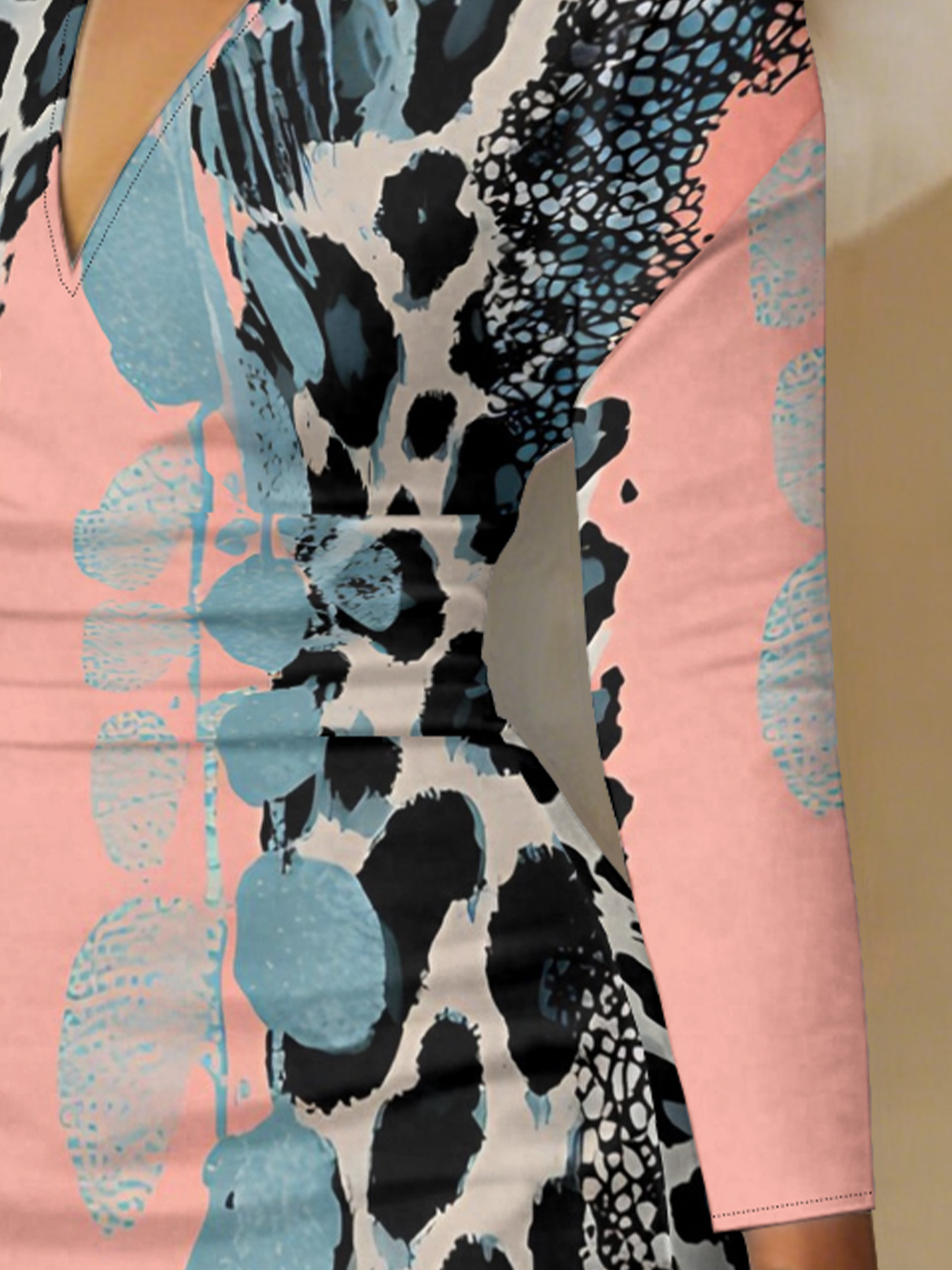 Pink Leopard Blue V-Neck Bodycon Midi Dress EGH750