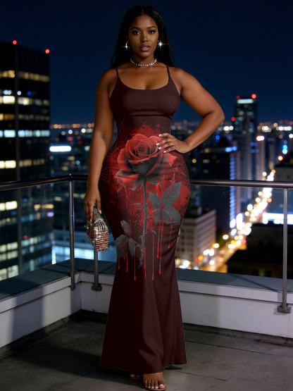 Gothic Rose Spaghetti Strap Mermaid Dress HFGU17647