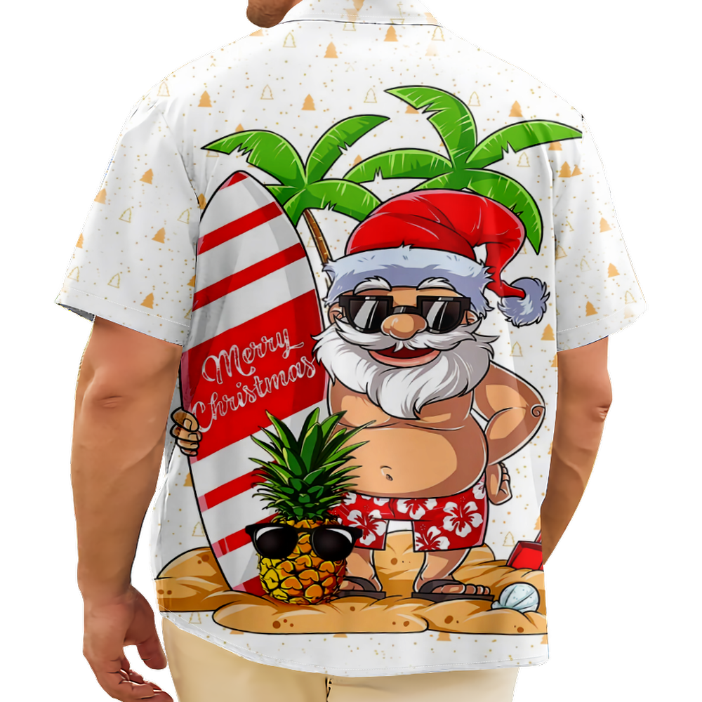 Men Christmas Day Beach Shirts Short Sleeve Pocket Shirts